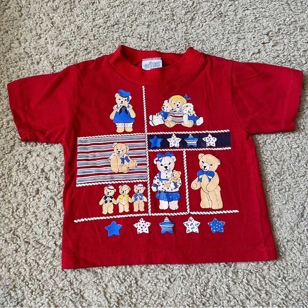 Vintage Vivo Kids Red Navy Sailor Teddy Bears Graphic Tshirt 2 2T Patriotic